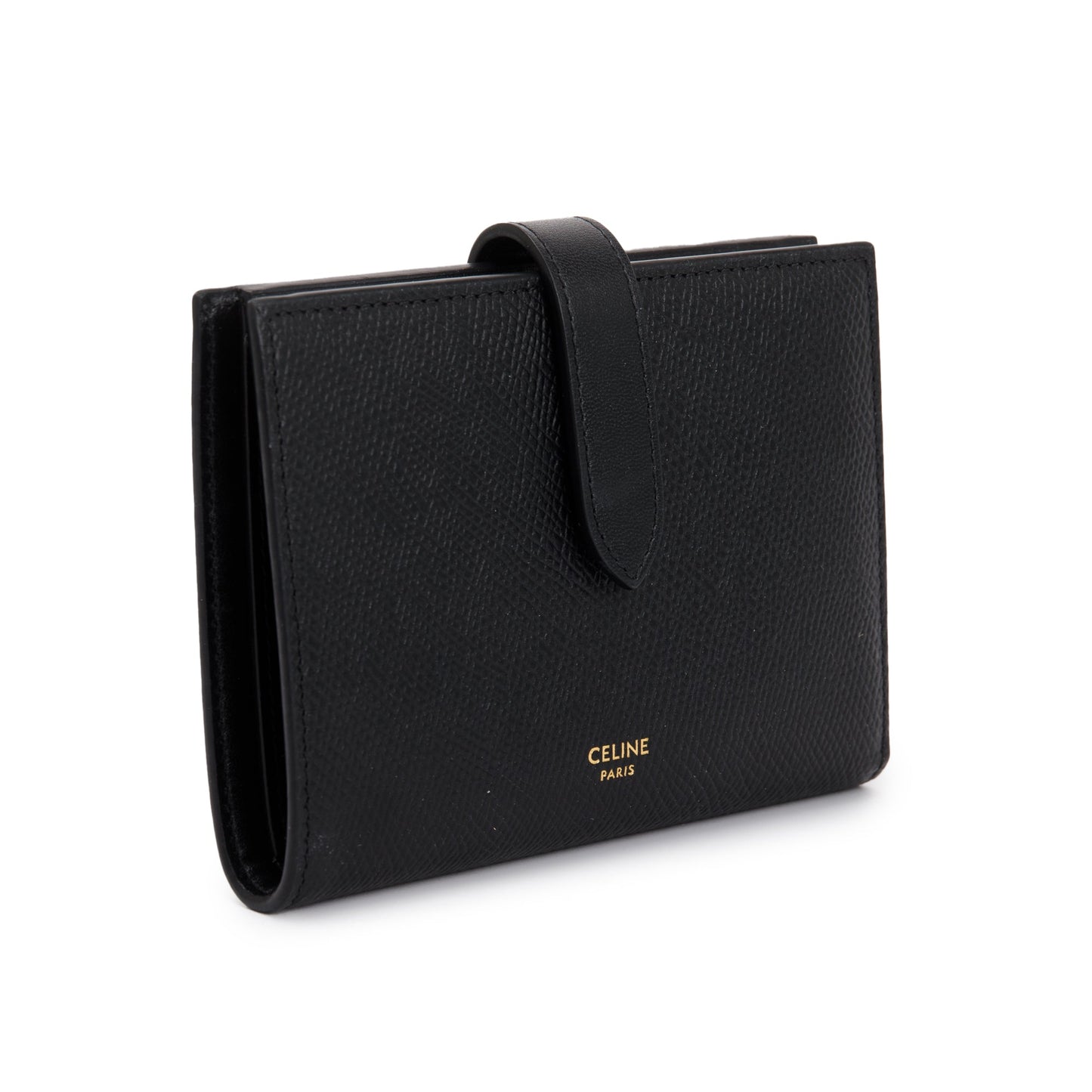 Celine Black Grained Calfskin Leather Medium Strap Wallet