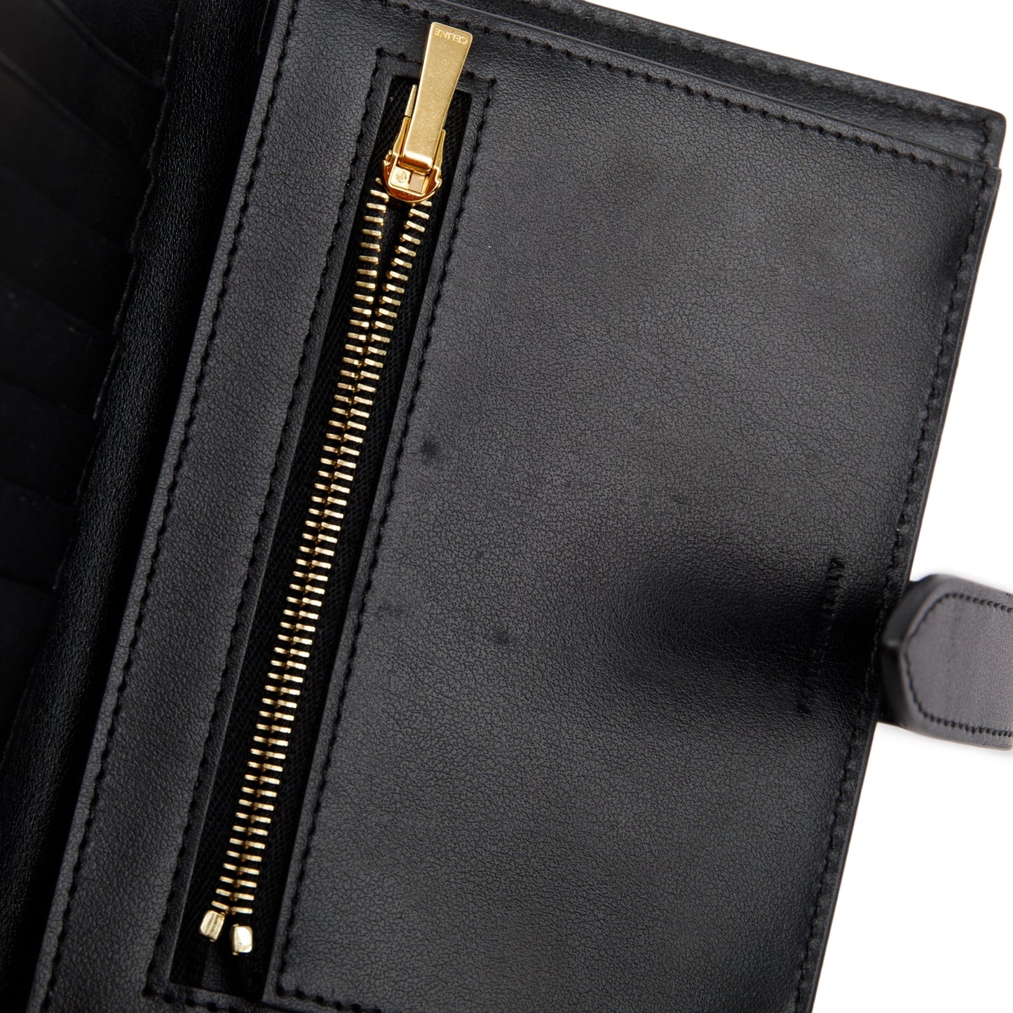 Celine Black Grained Calfskin Leather Medium Strap Wallet