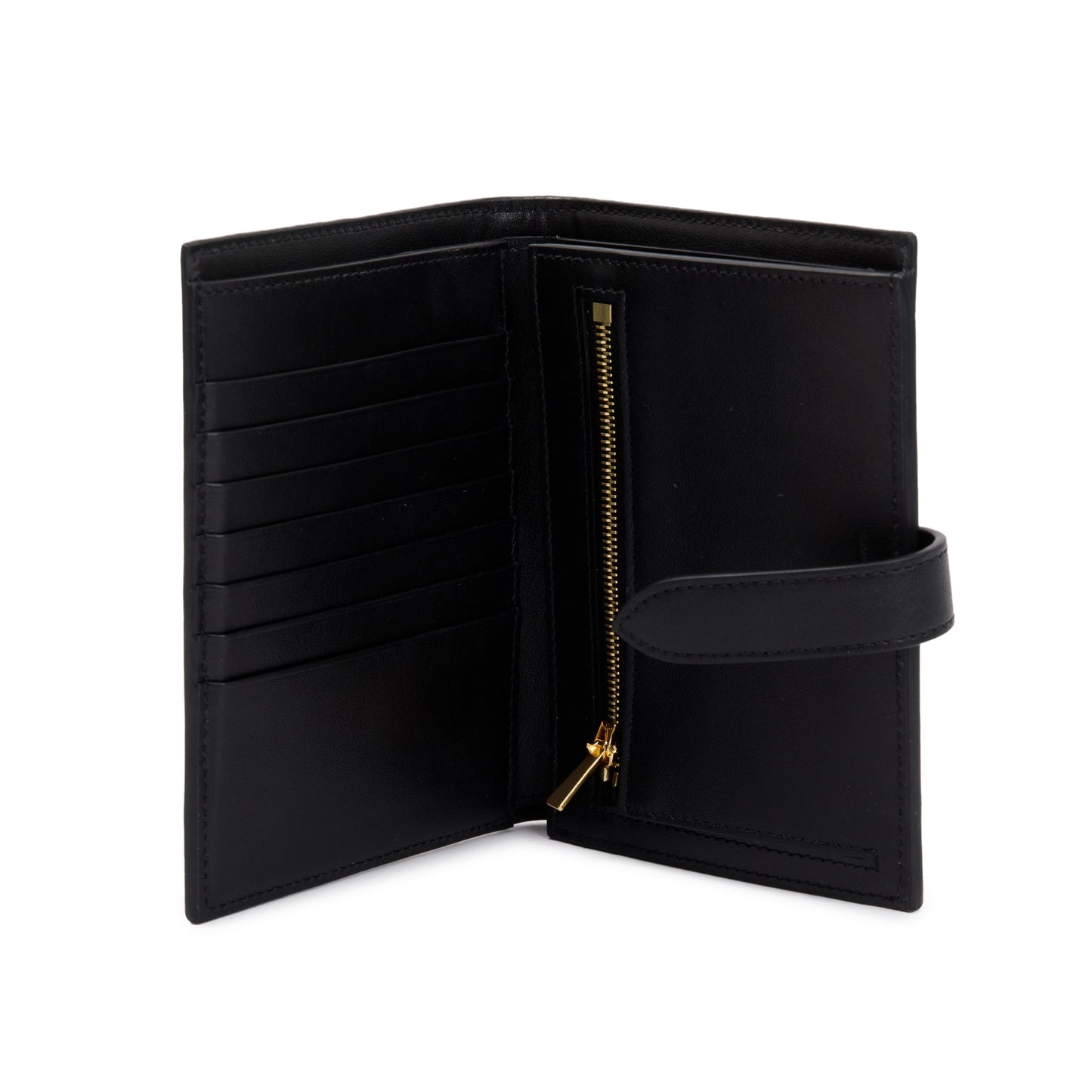 Celine Black Grained Calfskin Leather Medium Strap Wallet