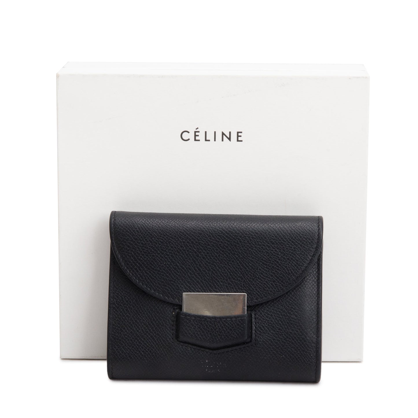 Celine Black Grained Calfskin Leather Small Trotteur Multifunction Wallet