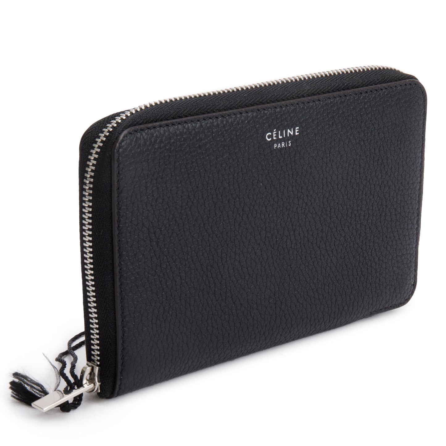 Celine Black Grained Calfskin Leather Zipped Compact Wallet