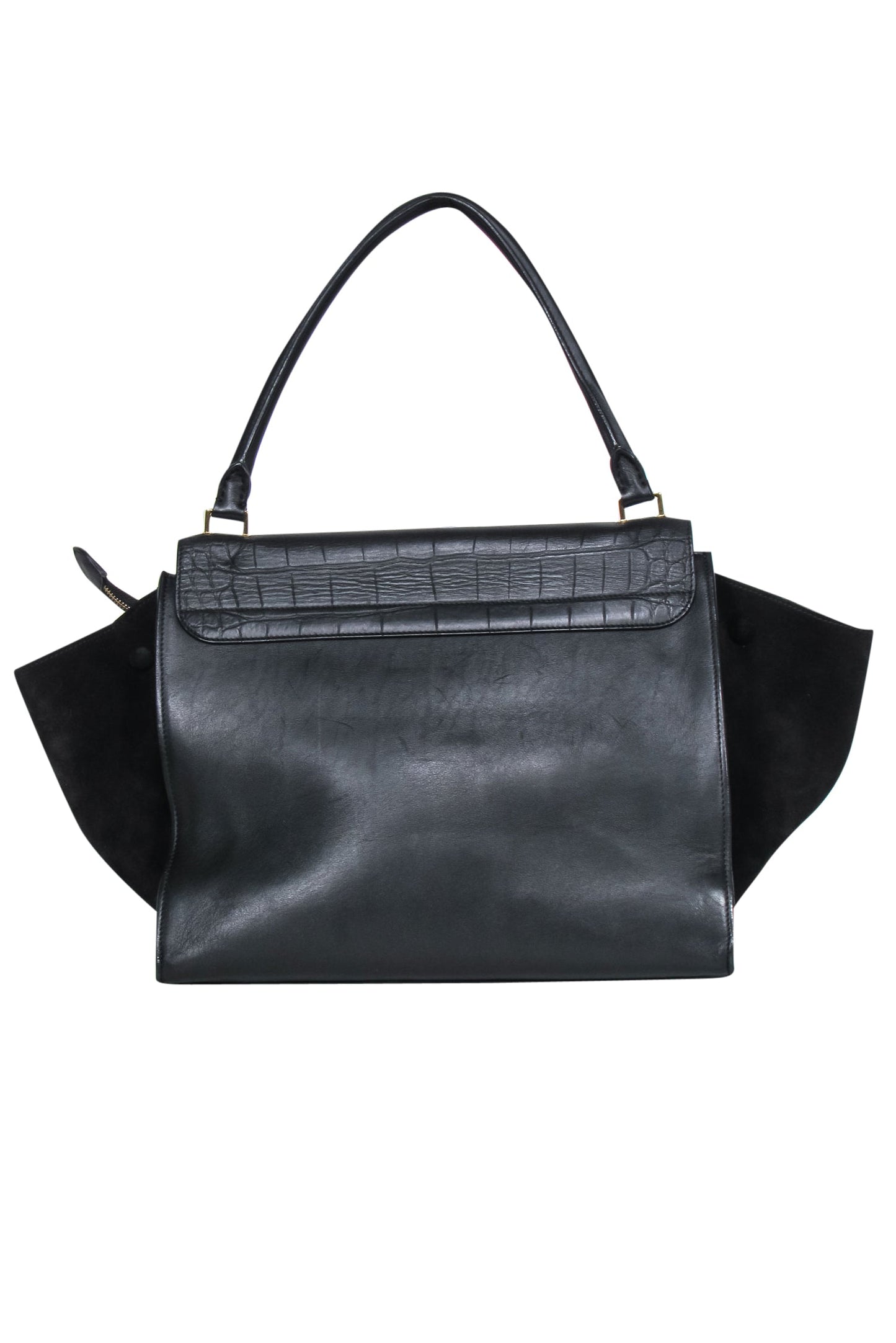 Luxury CELINE - Black Leather Reptile Embossed Fold-Over Handbag