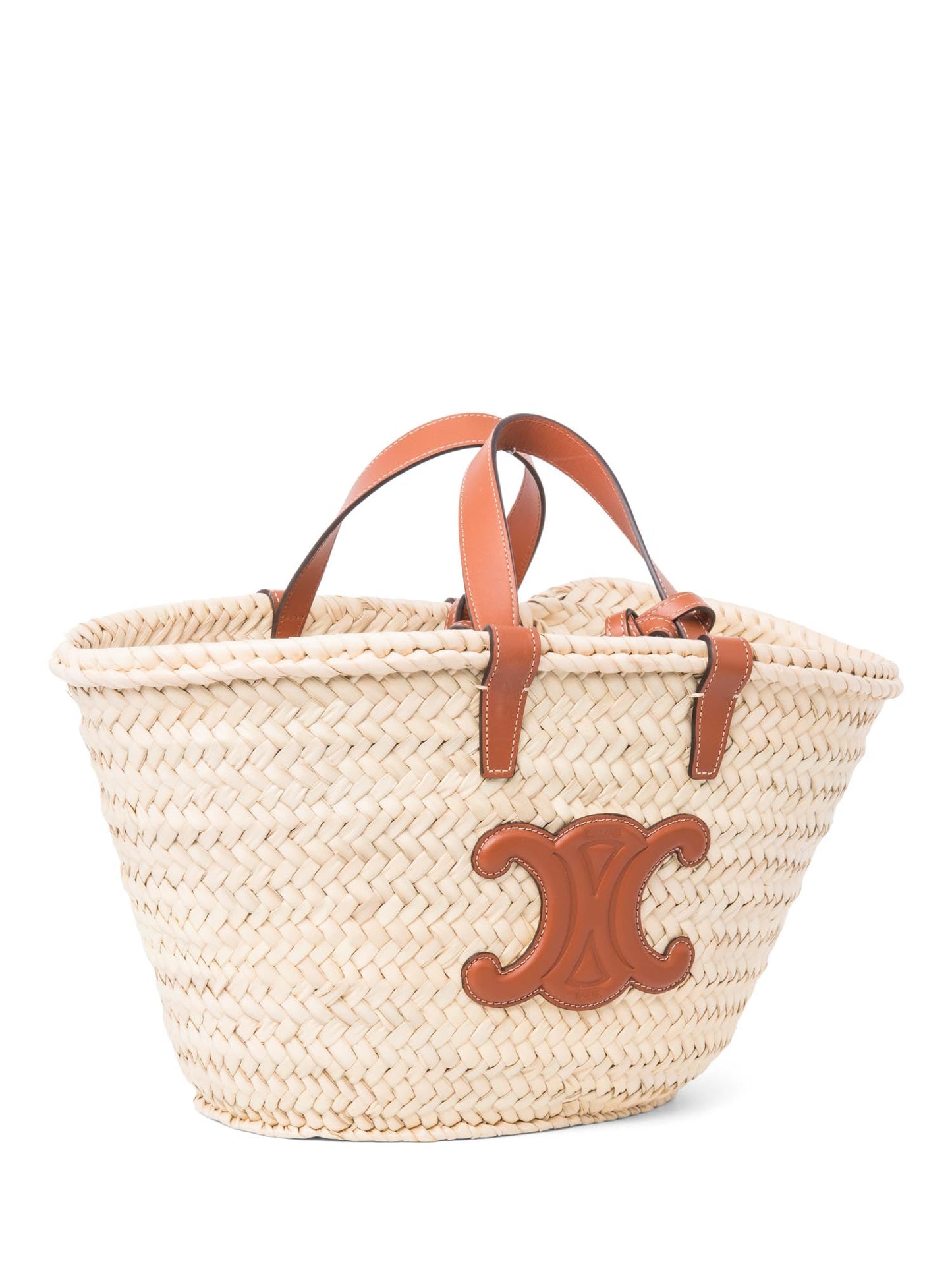 Luxury CELINE CC Logo Raffia Top Handle Bag Beige Brown
