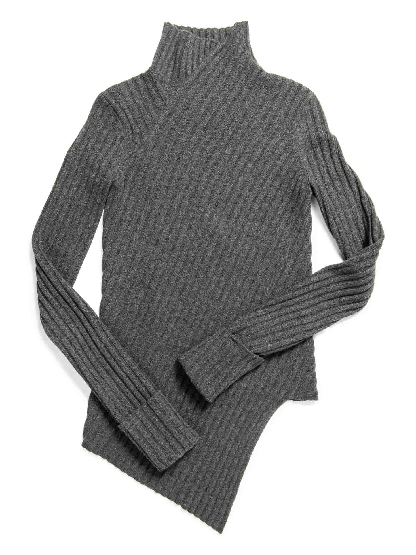 Luxury CELINE Cashmere Asymmetrical Turtleneck Sweater Heather Grey