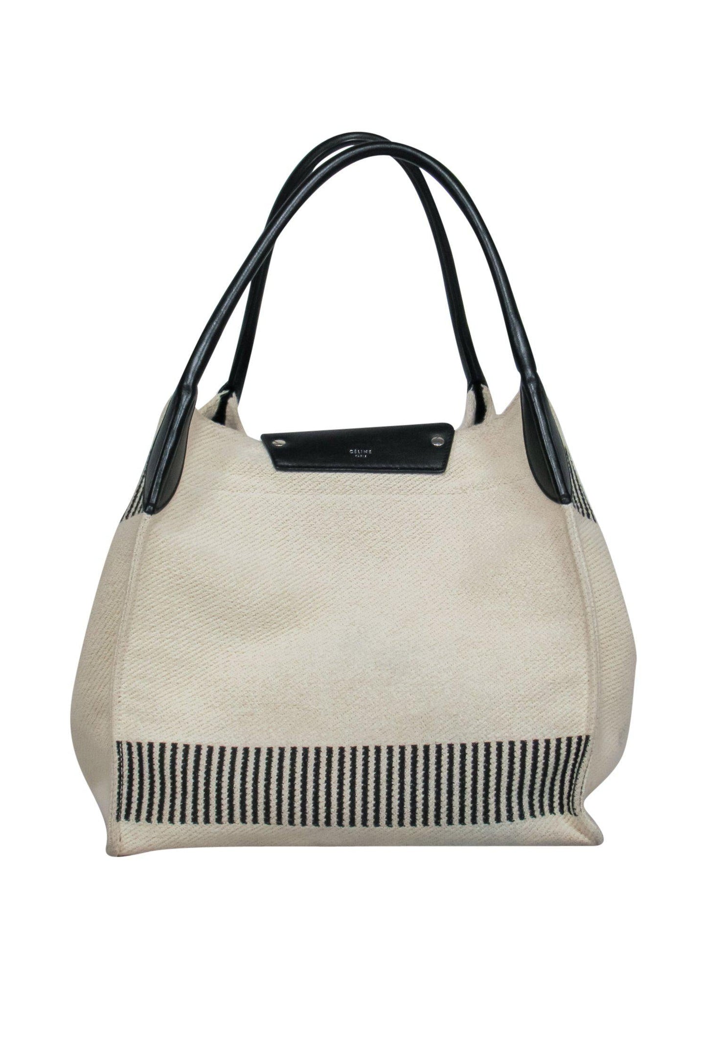 Luxury CELINE - Cream Knit Tote w/ Striped Trim