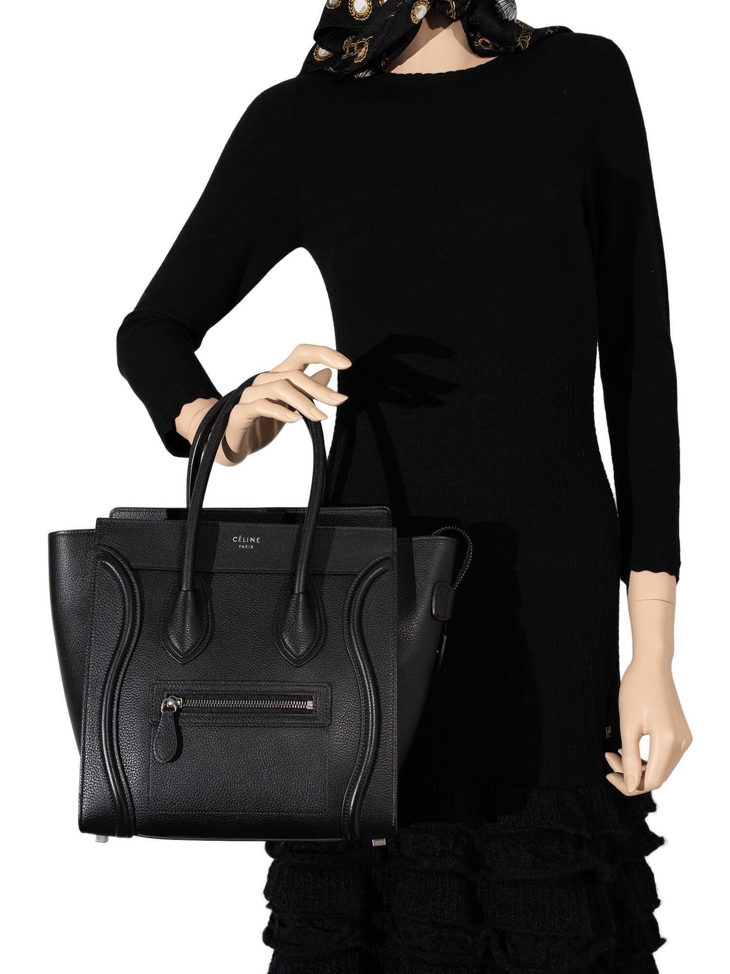 Luxury CELINE Drummed Leather Micro Luggage Bag Black