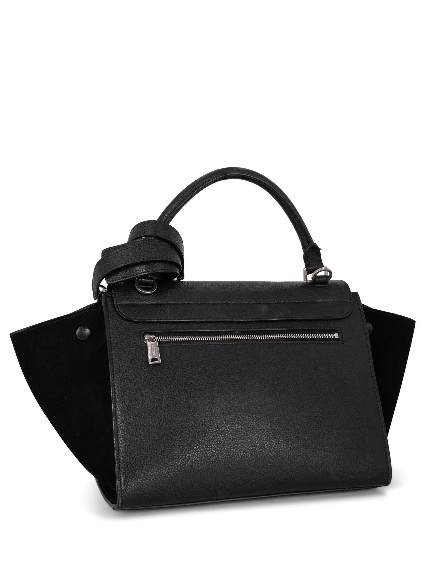 Luxury CELINE Drummed Leather Mini Trapeze Bag Black