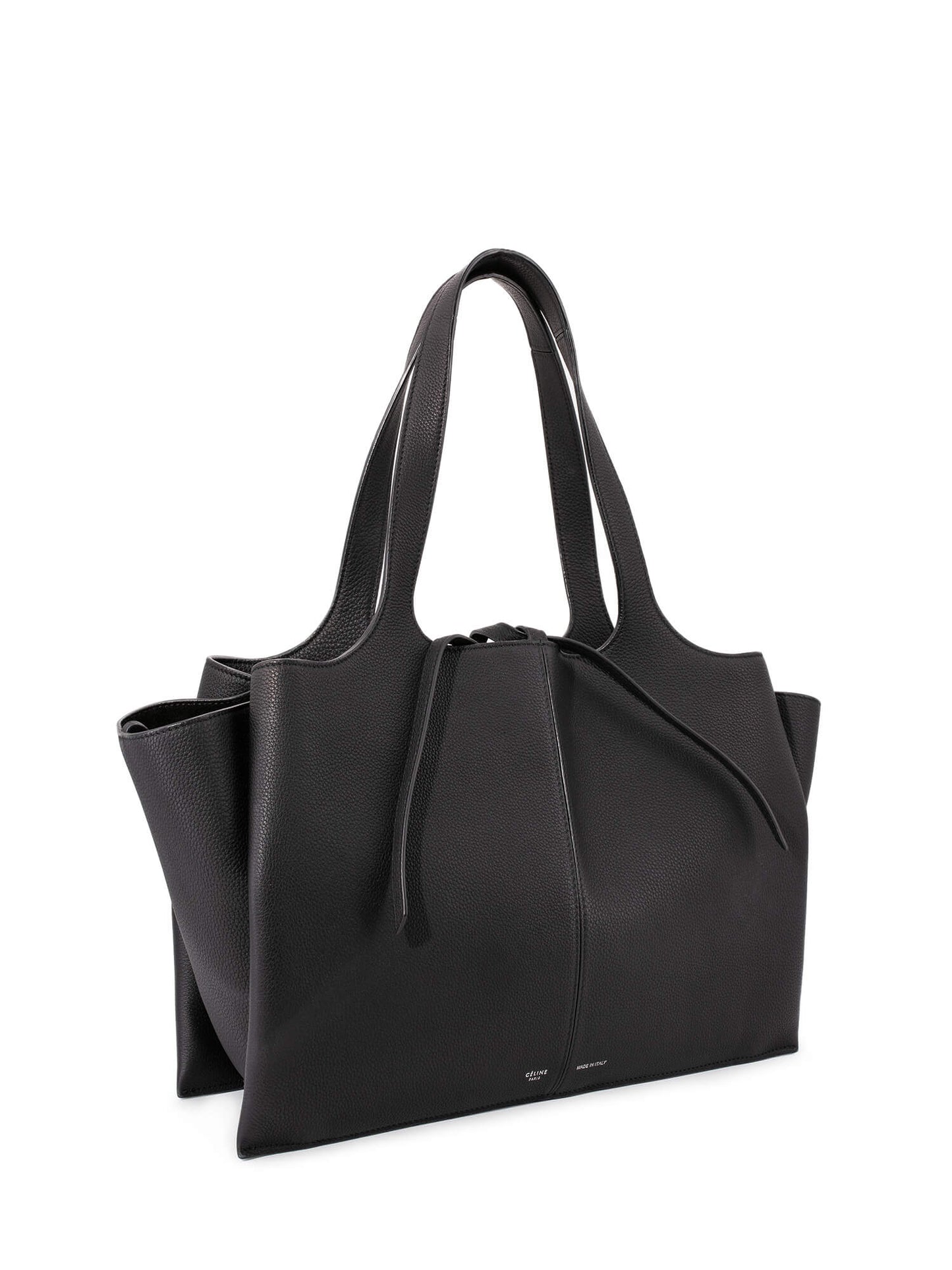 Luxury CELINE Leather Medium Tri-Fold Shopper Bag Black