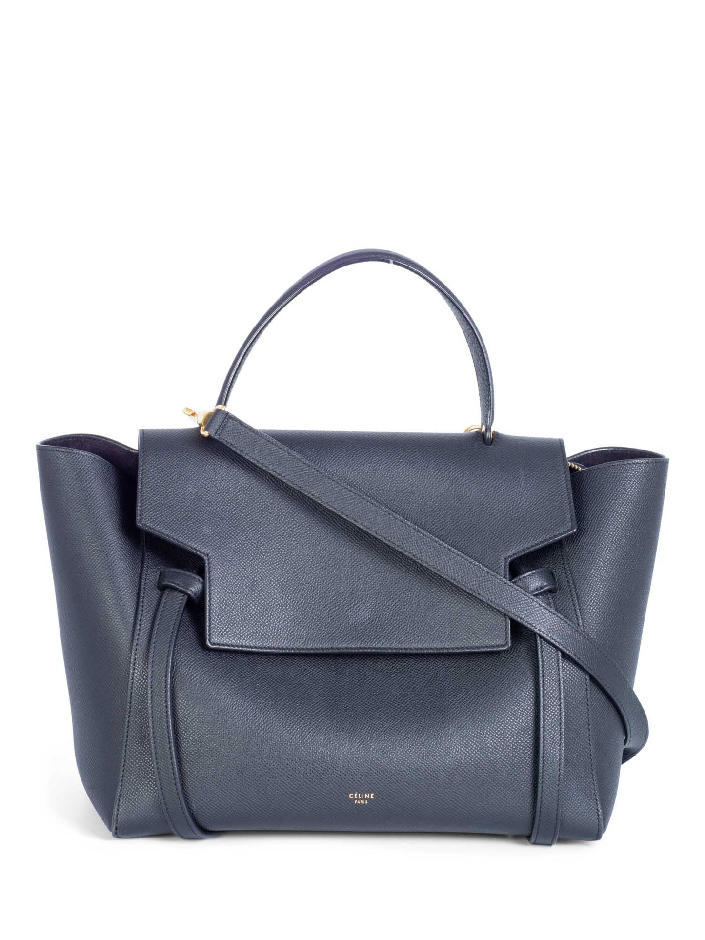 Luxury CELINE Logo Grainy Leather Belt Bag Black