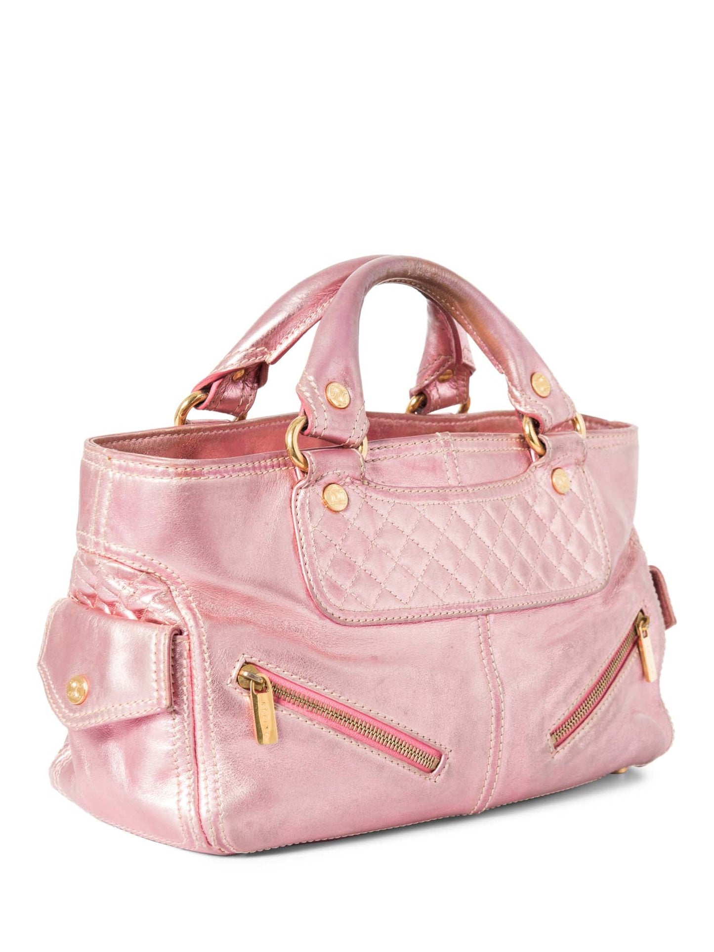 Luxury CELINE Logo Shimmer Leather  Boogie Bag Pink Gold