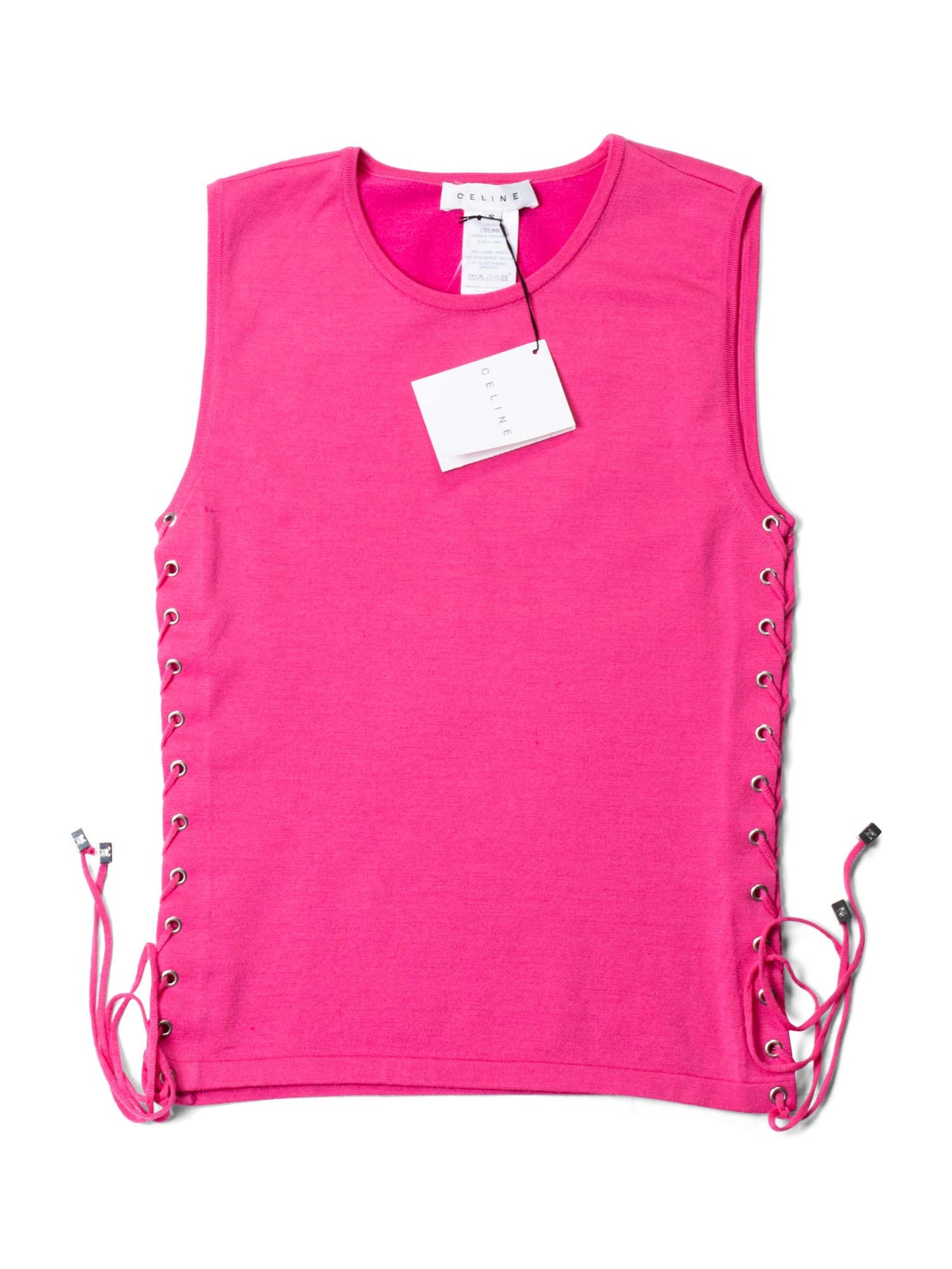 Luxury CELINE Logo Wool Knitted Lace Up Top Pink