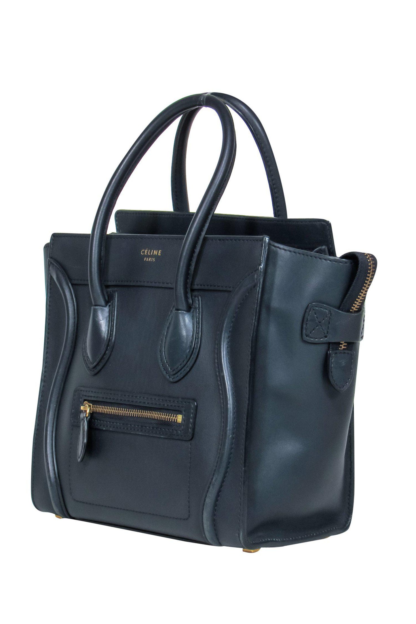 Luxury CELINE - Navy Leather “Micro Luggage” Handbag