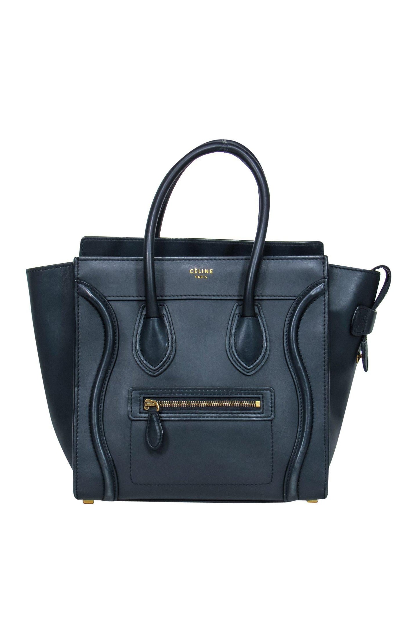 Luxury CELINE - Navy Leather “Micro Luggage” Handbag