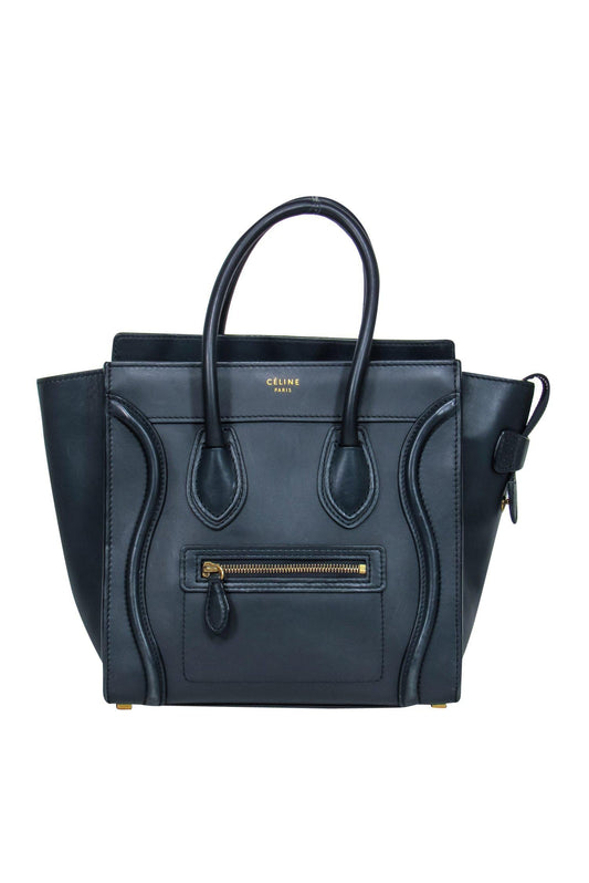 Luxury CELINE - Navy Leather “Micro Luggage” Handbag