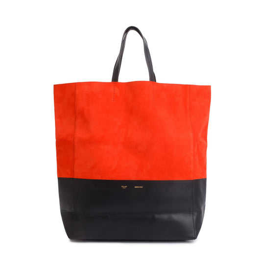 Celine Red & Black Suede Smooth Leather Bicolor Vertical Cabas Tote
