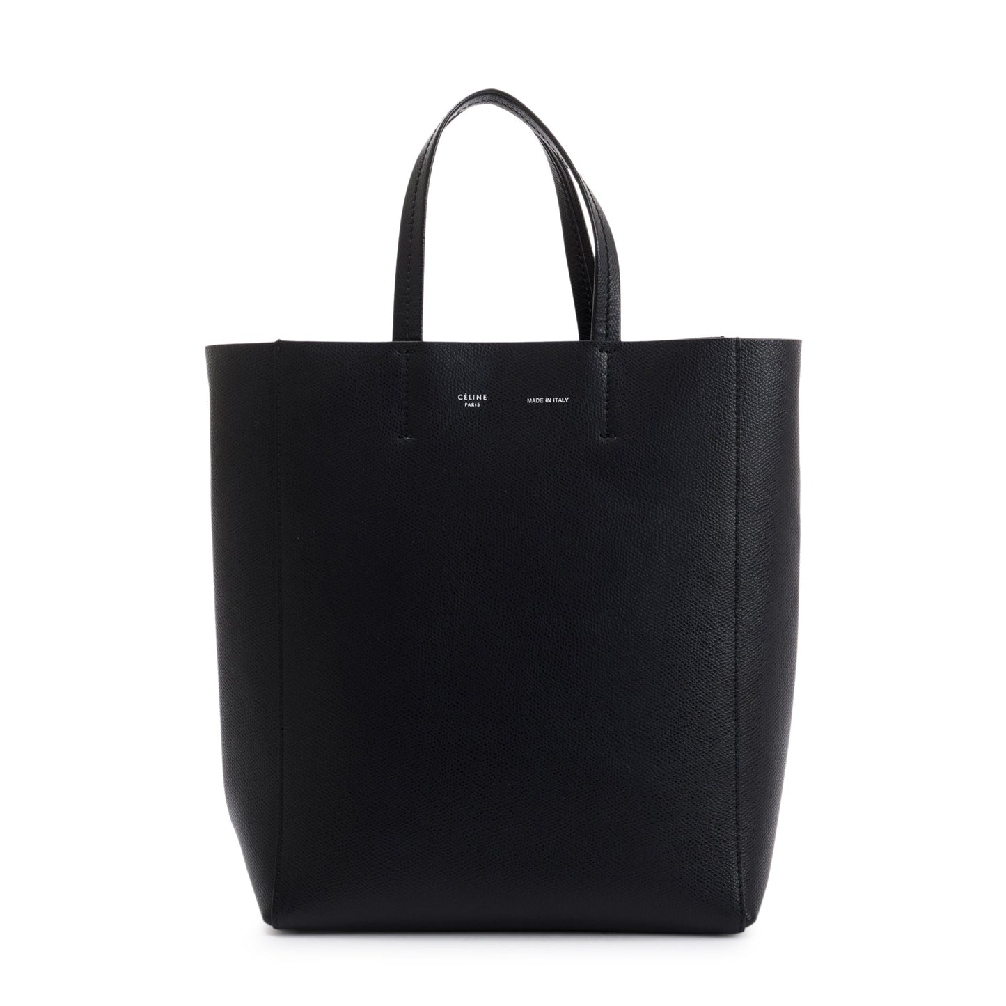 Celine Small Black Grained Calfskin Leather Vertical Cabas Tote