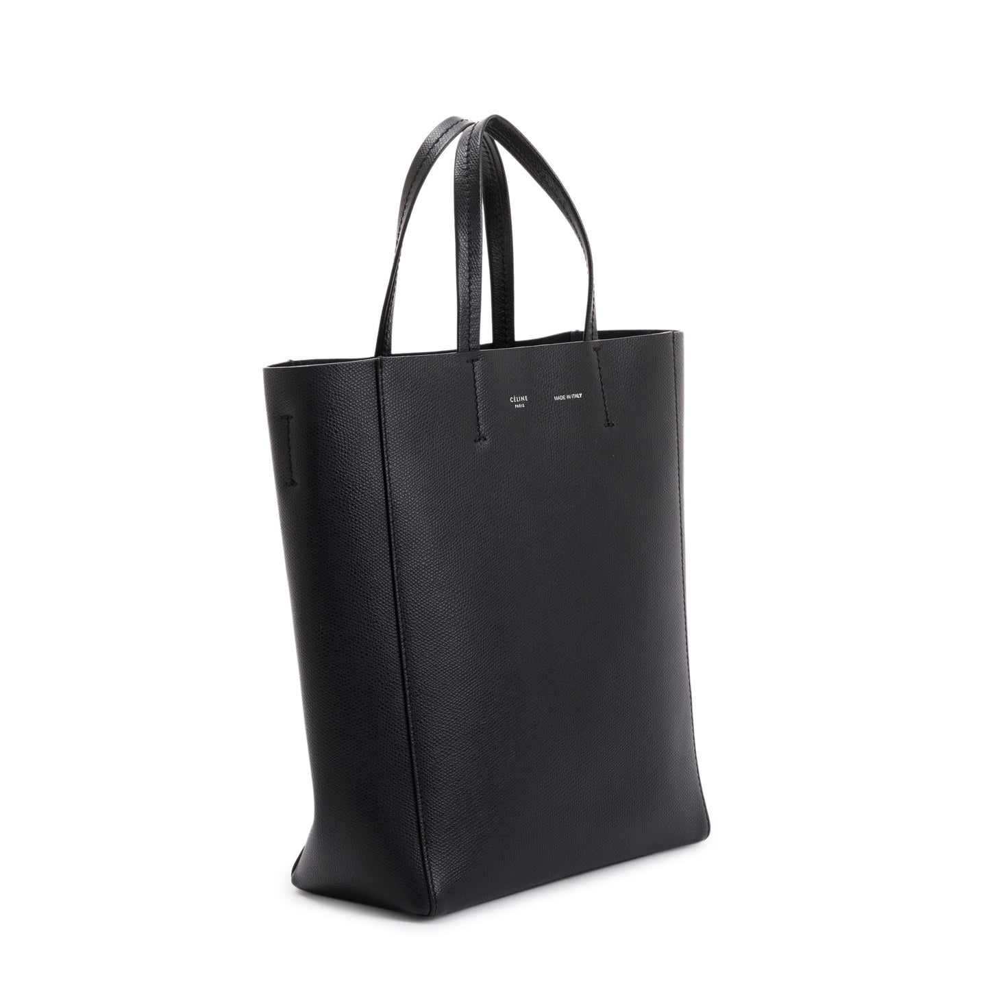 Celine Small Black Grained Calfskin Leather Vertical Cabas Tote