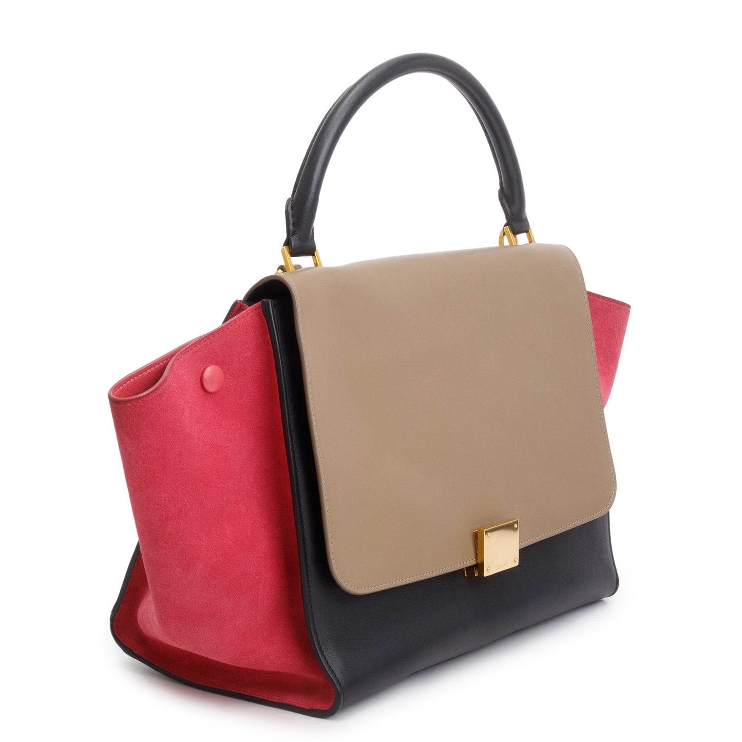 Celine Tricolor Calfskin Leather and Suede Medium Trapeze Bag