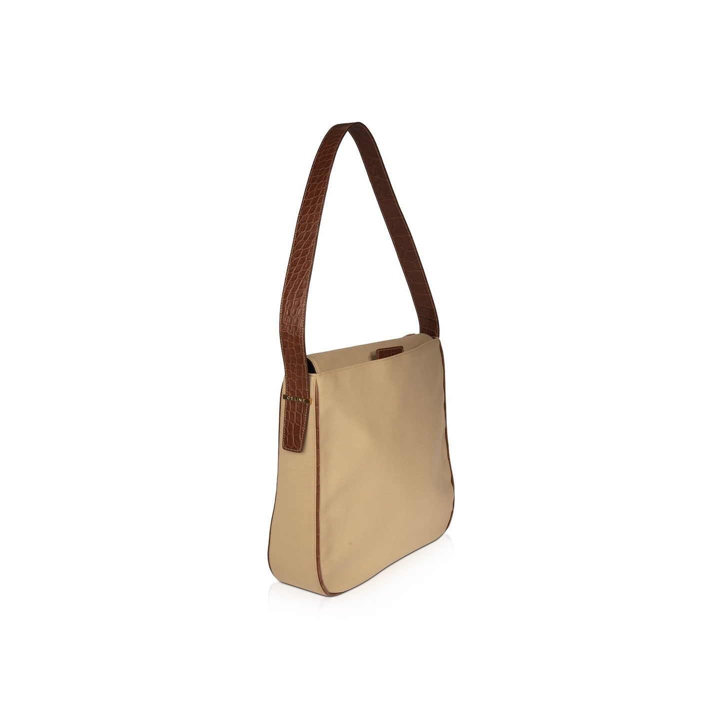 Celine Vintage Crocodile Embossed & Canvas Shoulder Bag