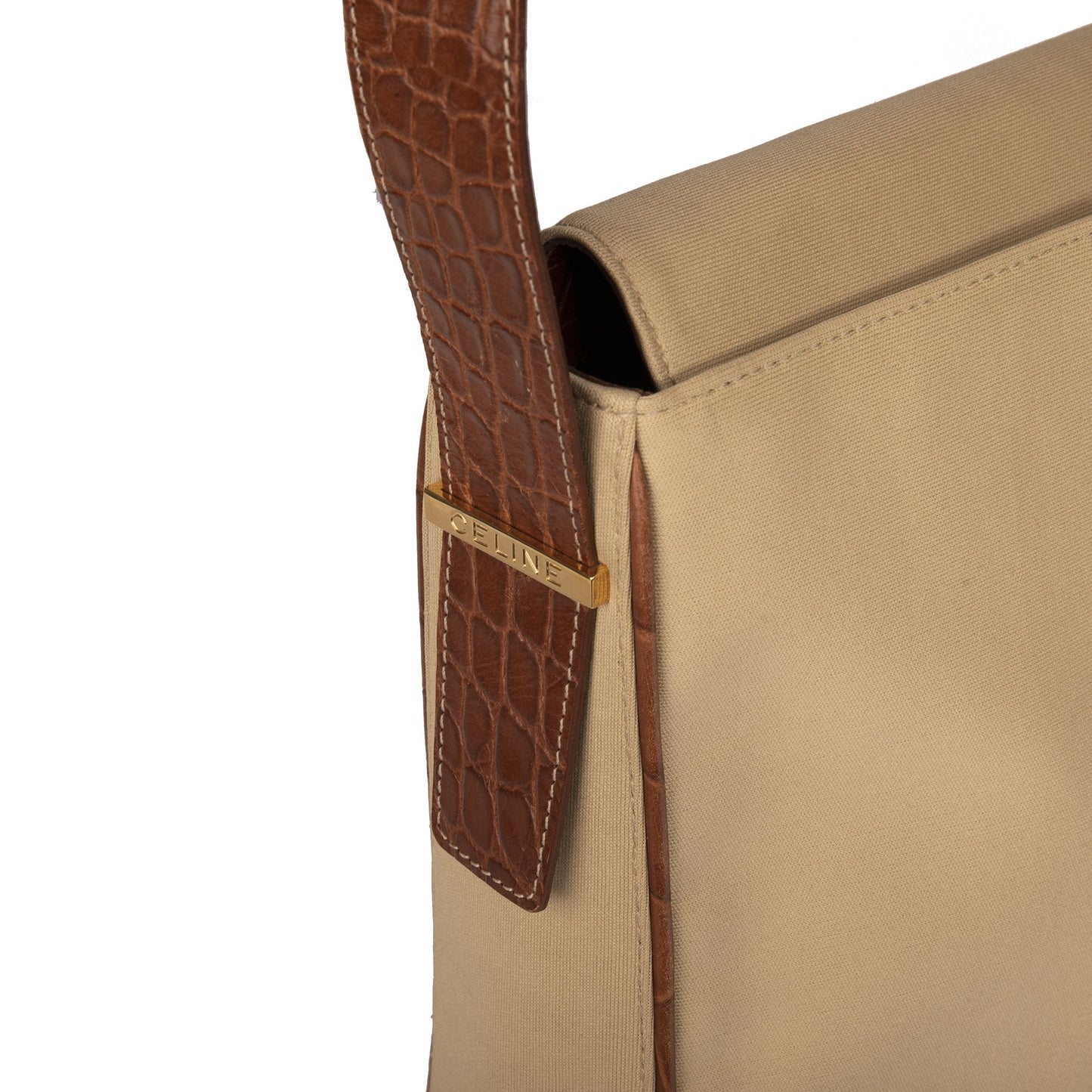 Celine Vintage Crocodile Embossed & Canvas Shoulder Bag