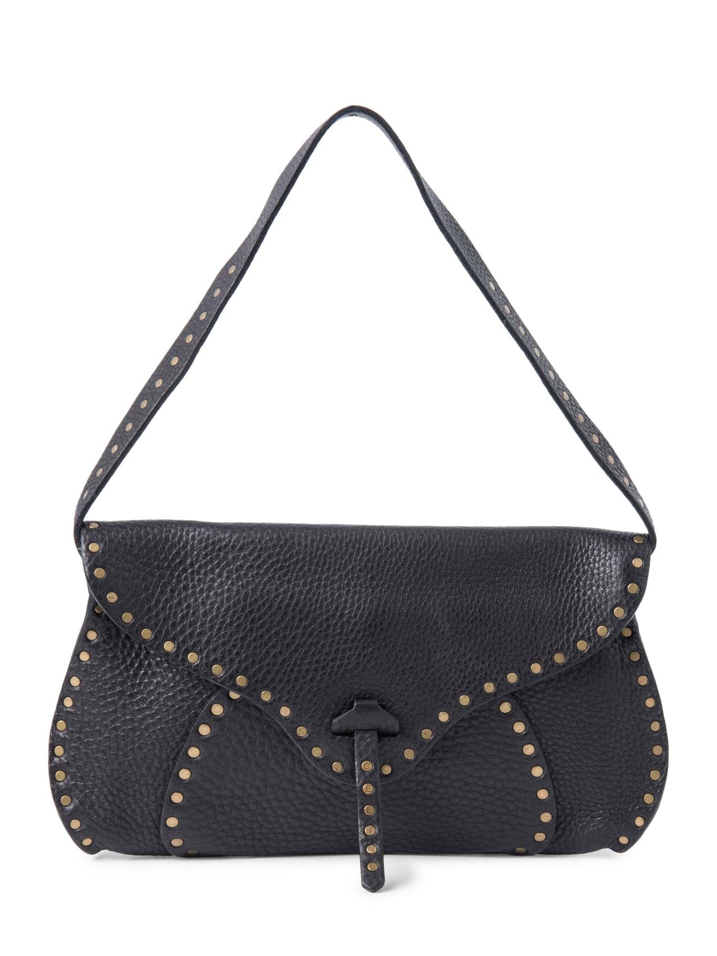 Luxury CELINE Vintage Logo Leather Western Studded Shoulder Bag Black