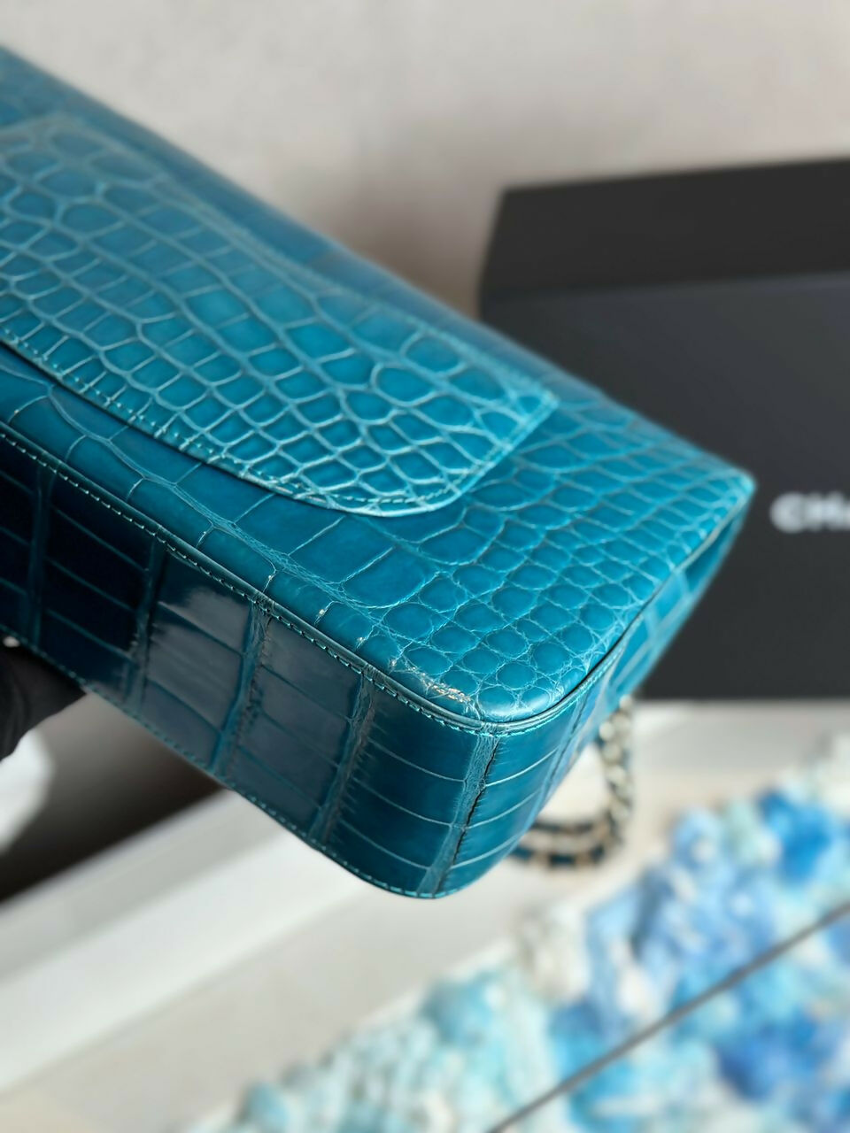 Chanel  Medium Turquoise Crocodile Classic Flap Bag