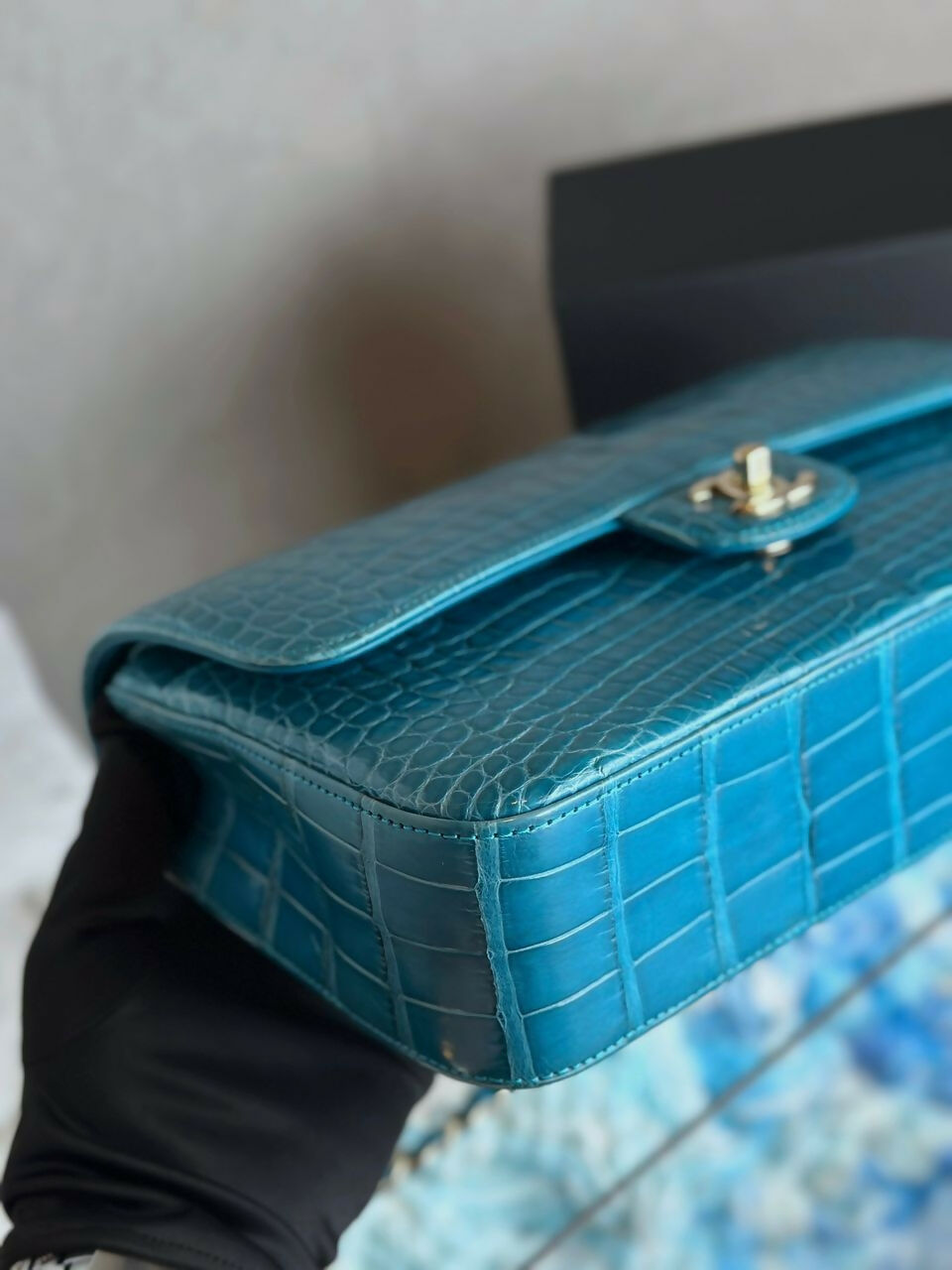 Chanel  Medium Turquoise Crocodile Classic Flap Bag