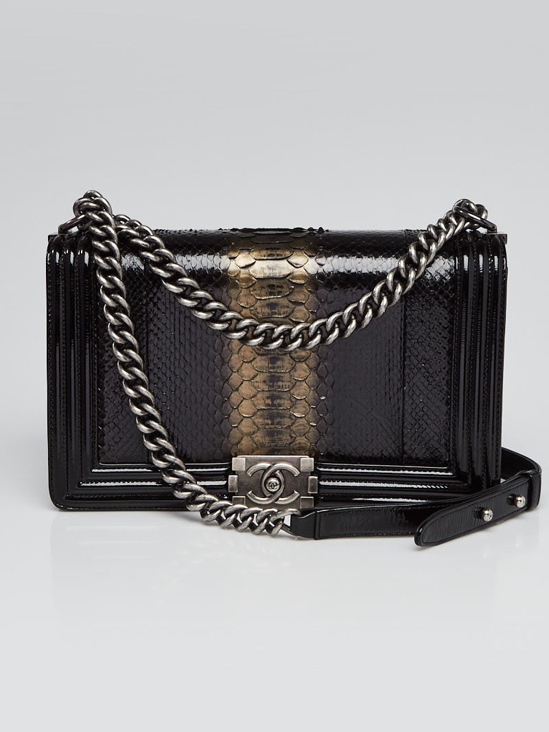 CHANEL PYTHON AND PATENT LEATHER MEDIUM BOY BAG