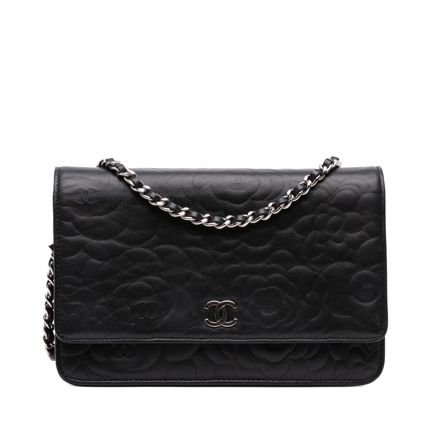 Chanel CC Embossed Lambskin Camellia Wallet On Chain