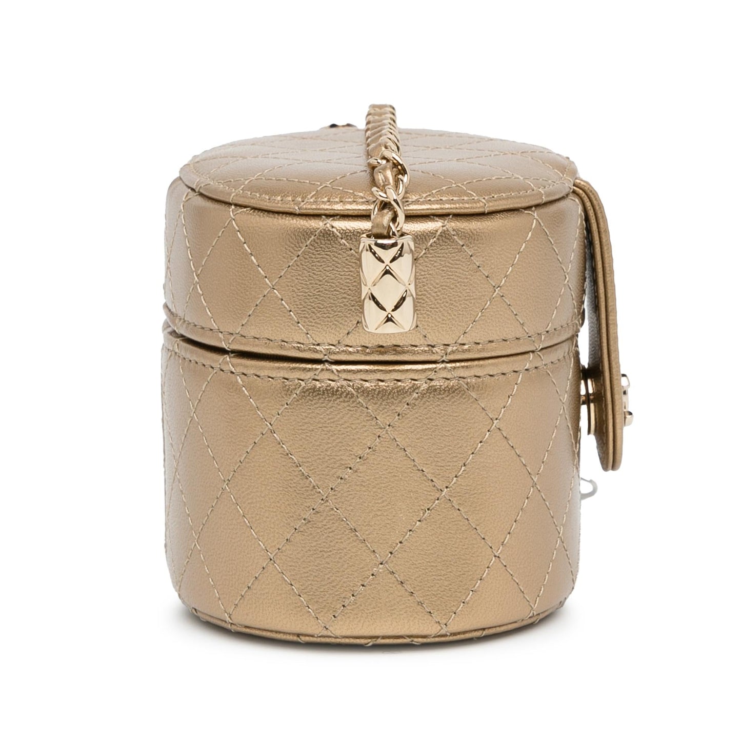 Chanel CC Metallic Lambskin Round Vanity Case (SHG-PNccdr) Handbag