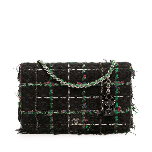 Chanel CC Quilted Boucle Tweed Robot Charm Wallet On Chain