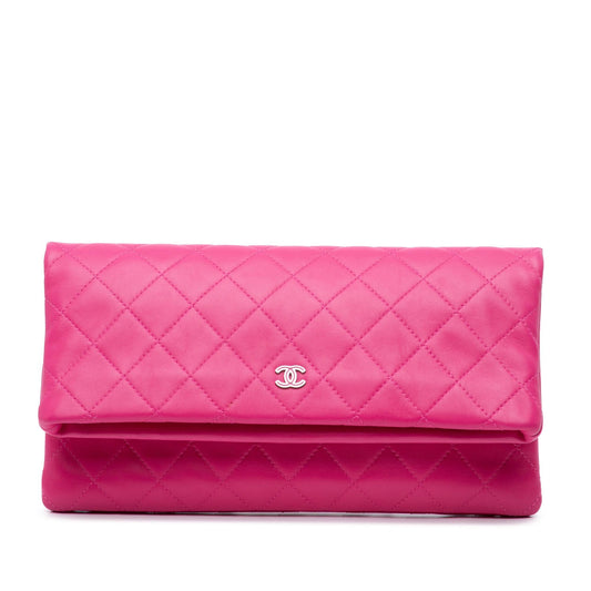 Chanel CC Quilted Lambskin Foldover Clutch