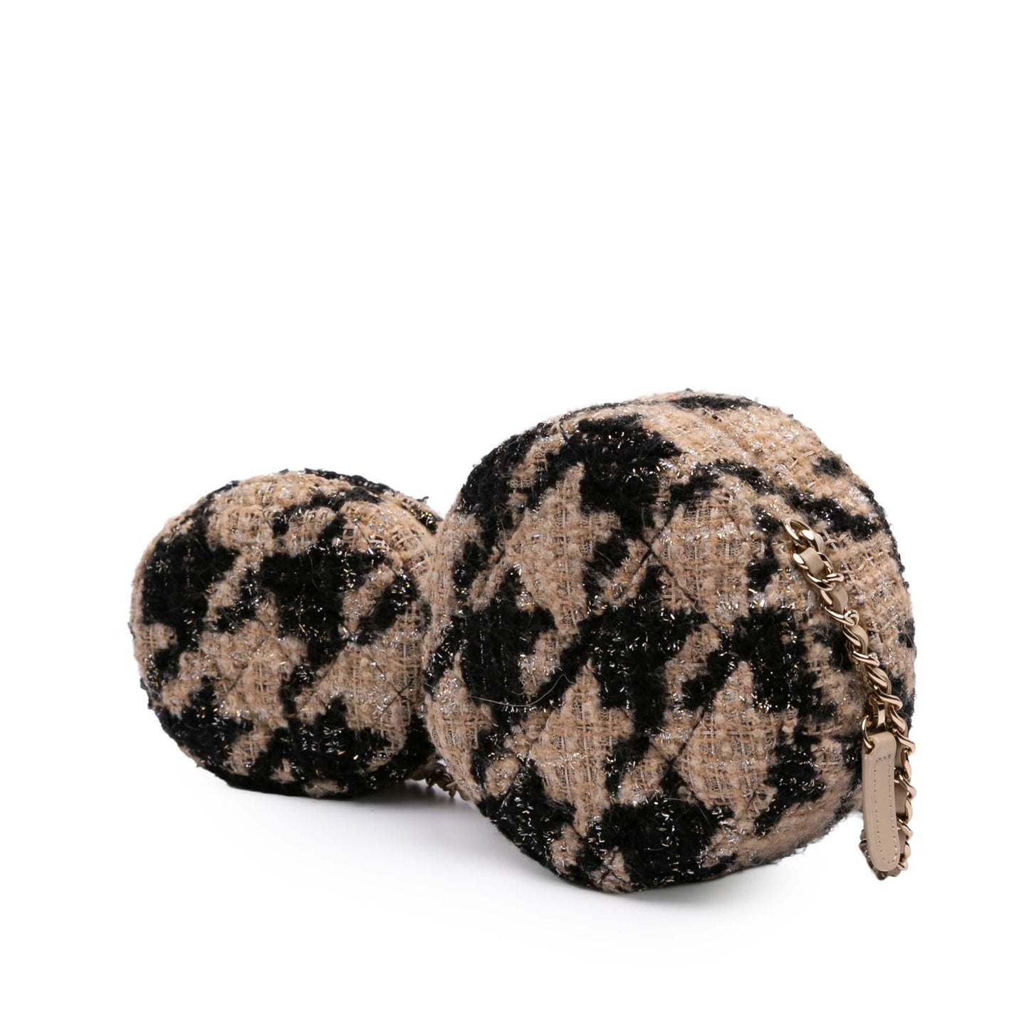 Chanel CC Quilted Tweed and Shearling Round Clutch With Chain