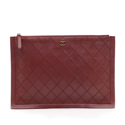 Chanel CC Stitched Lambskin Clutch
