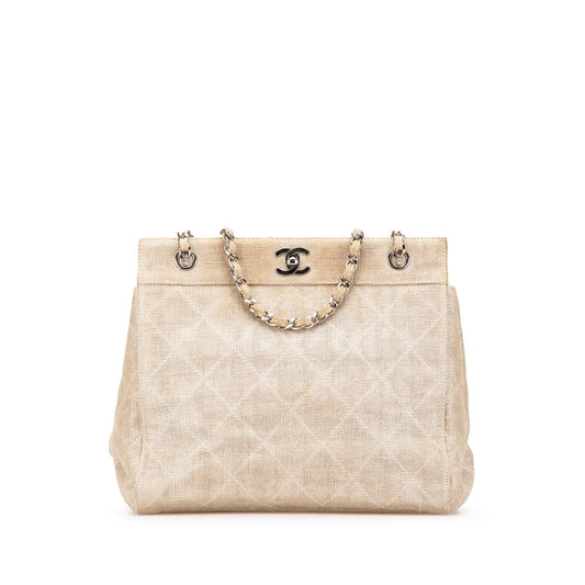 Chanel CC Stitched Linen Chain Tote