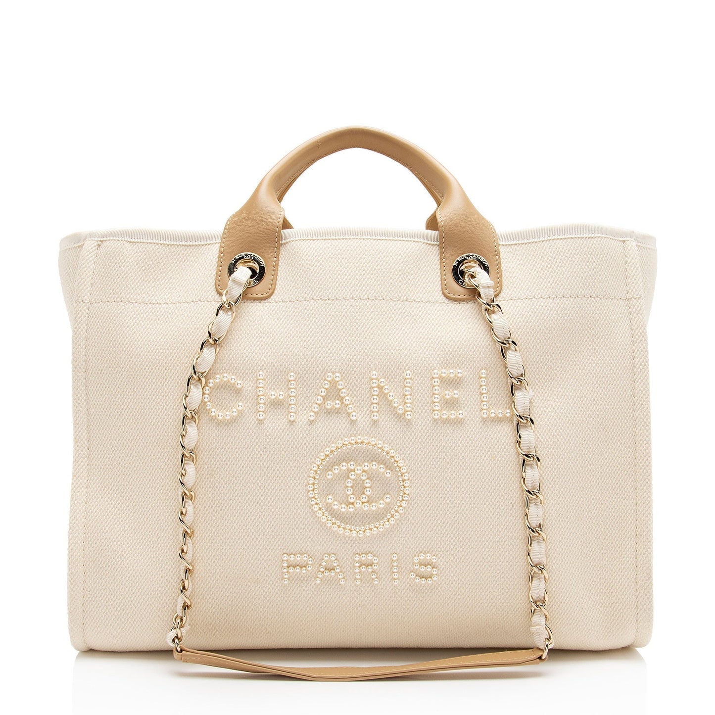 Chanel Canvas Pearl Deauville Medium Tote (SHF-Hmgrlc)