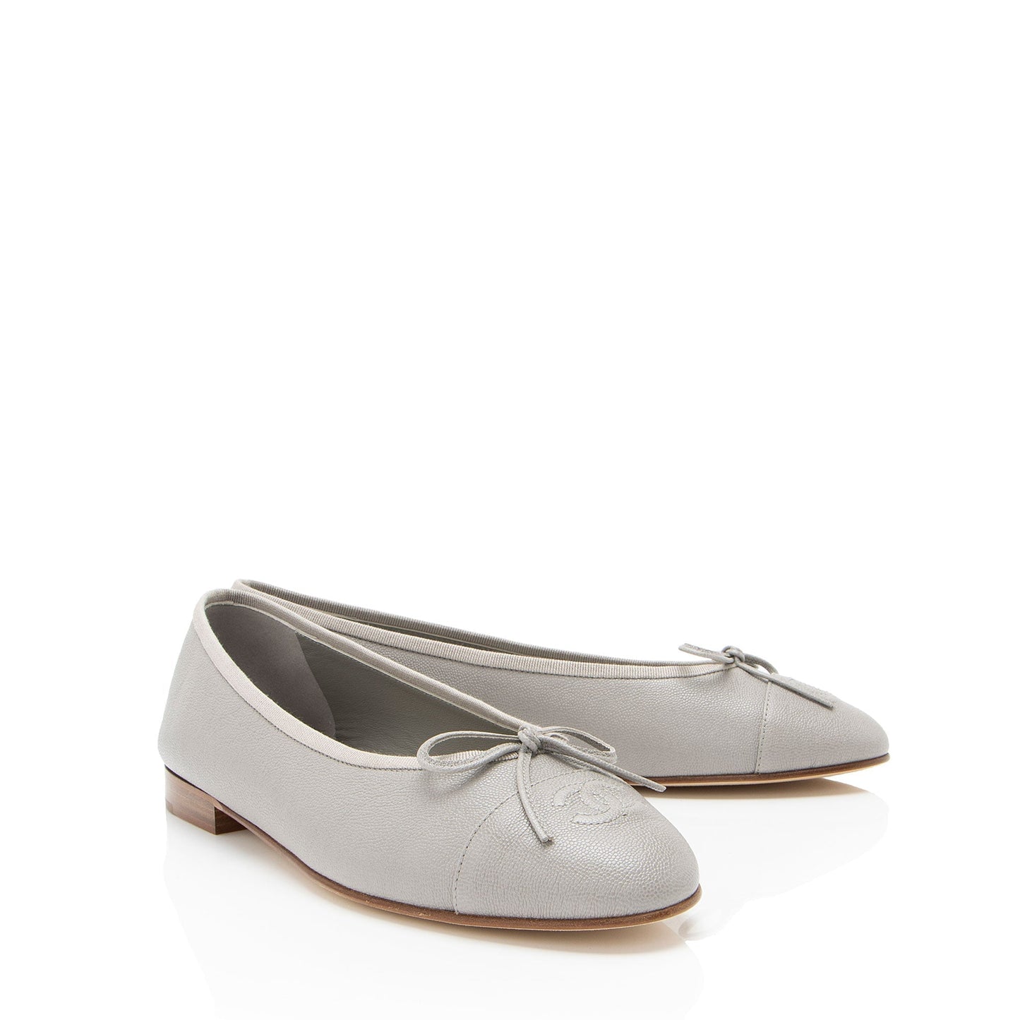 Chanel Caviar Leather CC Cap Toe Ballet Flats - Size 10 / 40