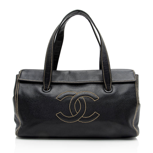 Chanel Caviar Leather Stitched CC Flap Satchel (SHF-ewpcah)