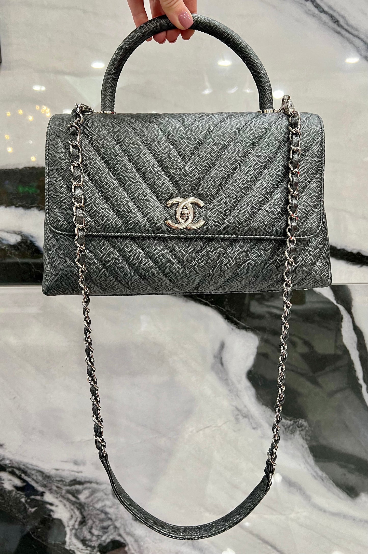 CHANEL CAVIAR METALLIC GRAPHITE MEDIUM COCO HANDBAG Coco Handle