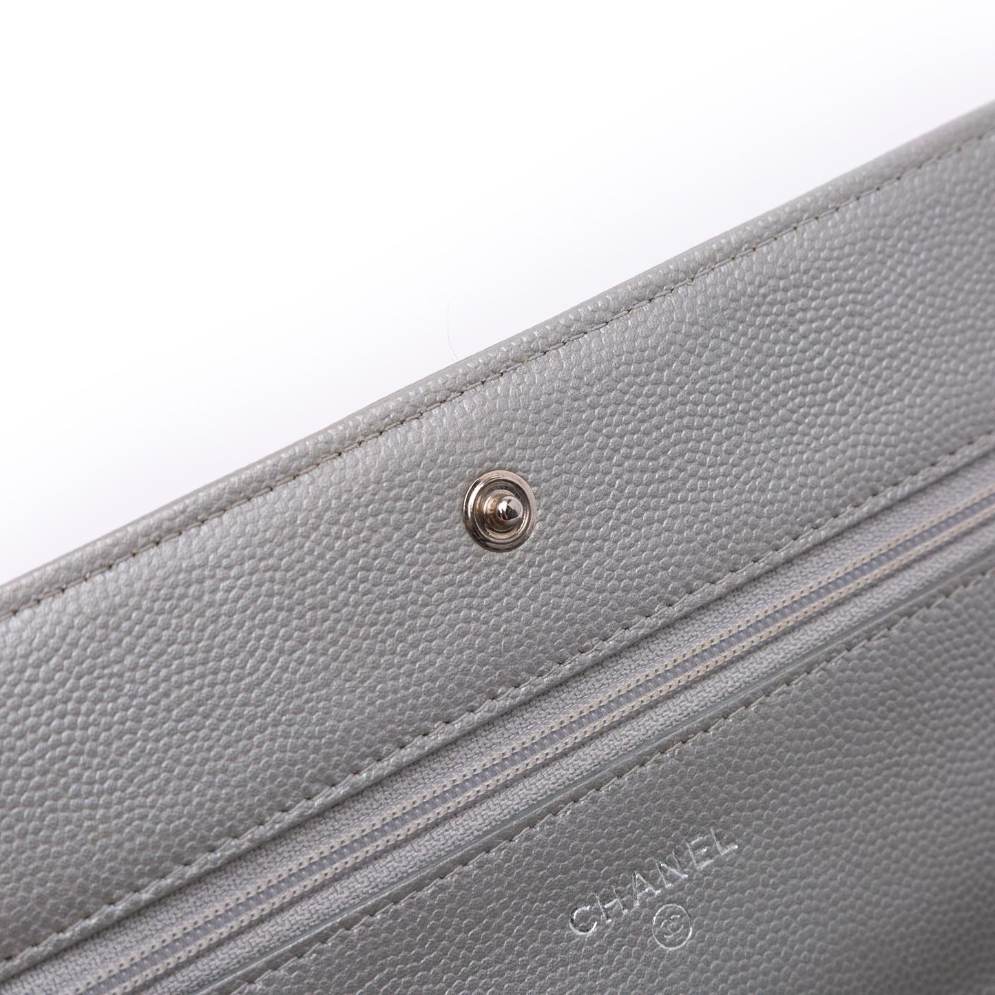 Chanel Chevron Metallic Caviar Boy Wallet On Chain