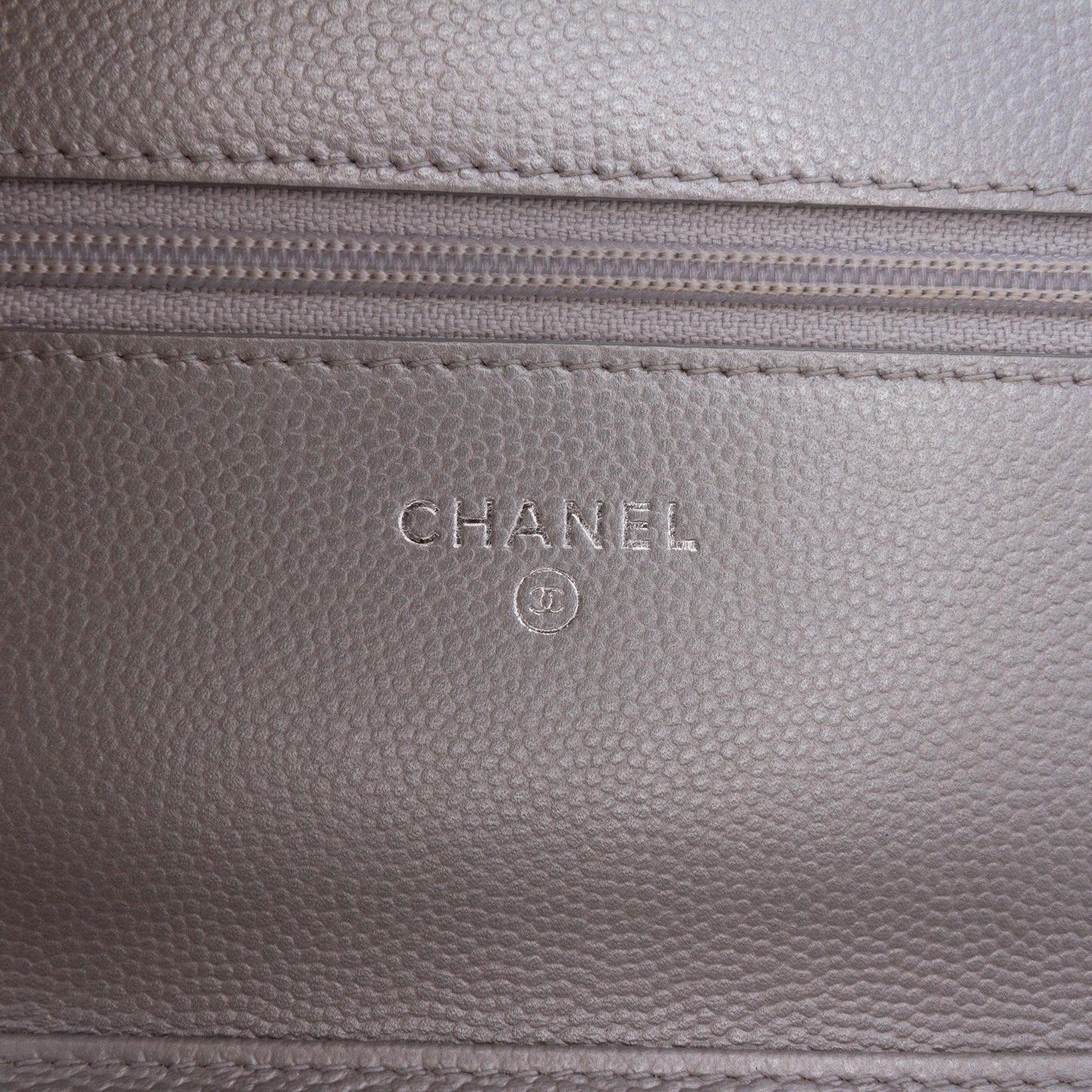 Chanel Chevron Metallic Caviar Boy Wallet On Chain