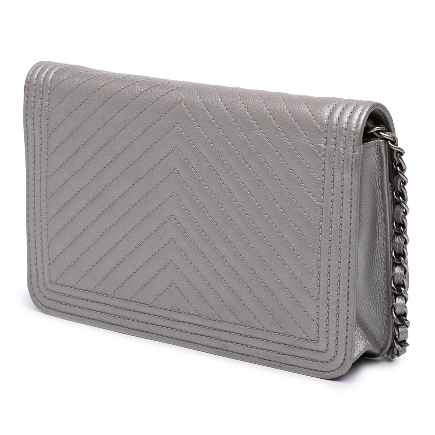Chanel Chevron Metallic Caviar Boy Wallet On Chain