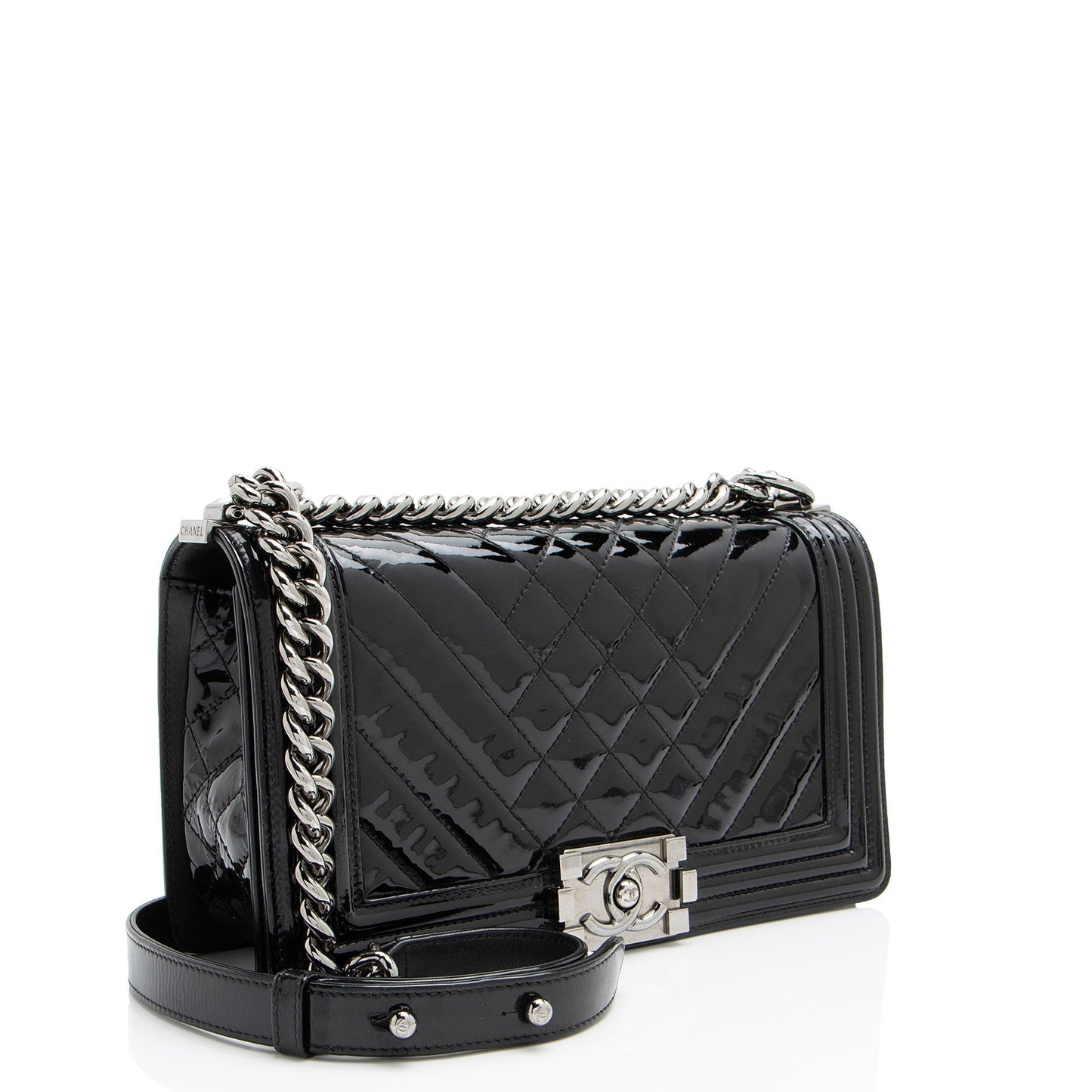 Chanel Chevron Patent Leather Old Medium Boy Bag
