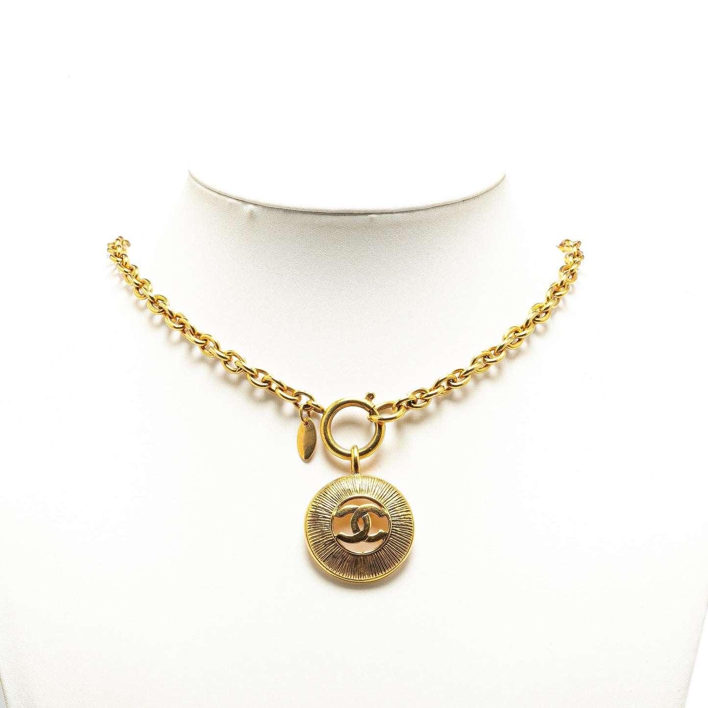 Chanel Gold Plated CC Round Pendant Necklace