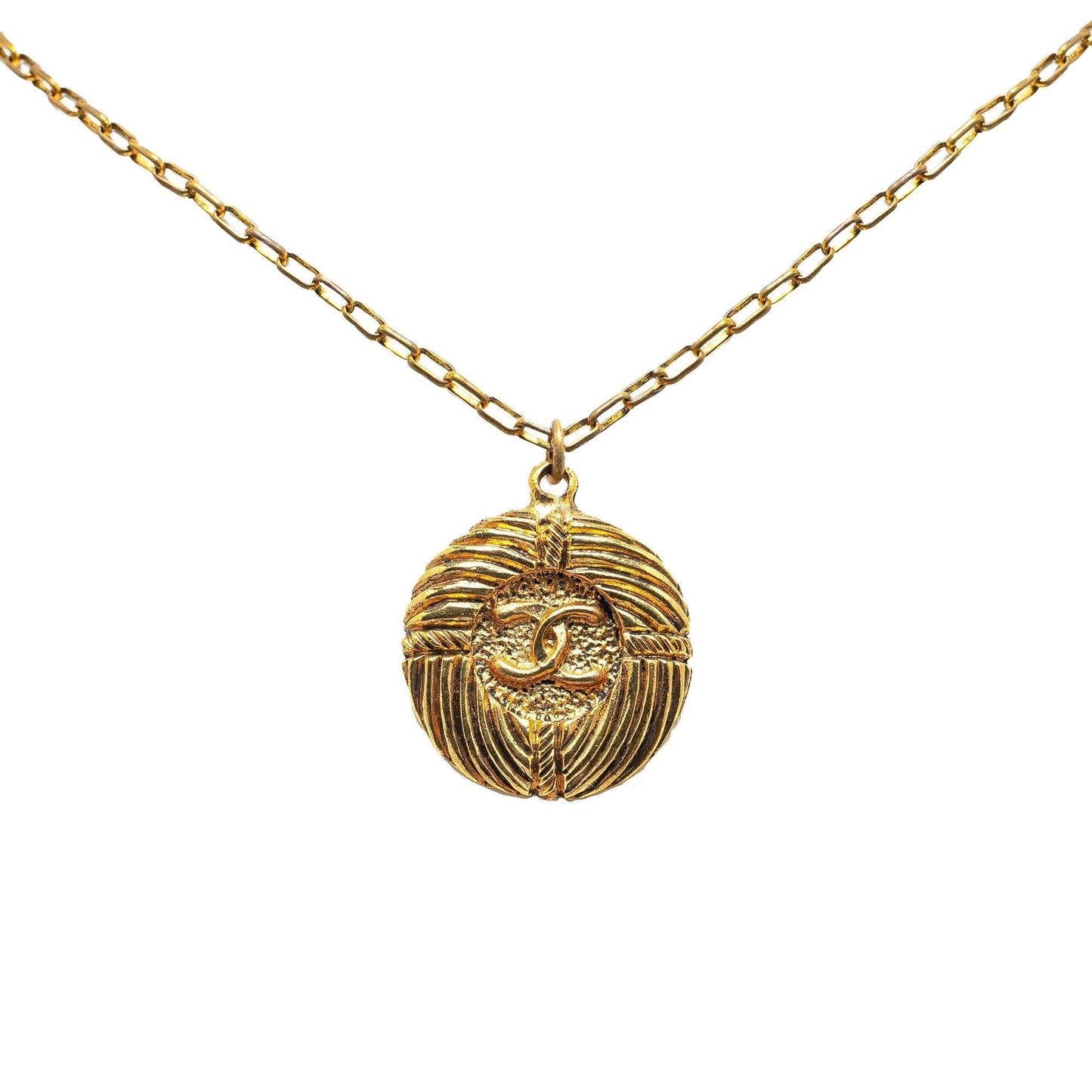 Chanel Gold Plated CC Round Pendant Necklace