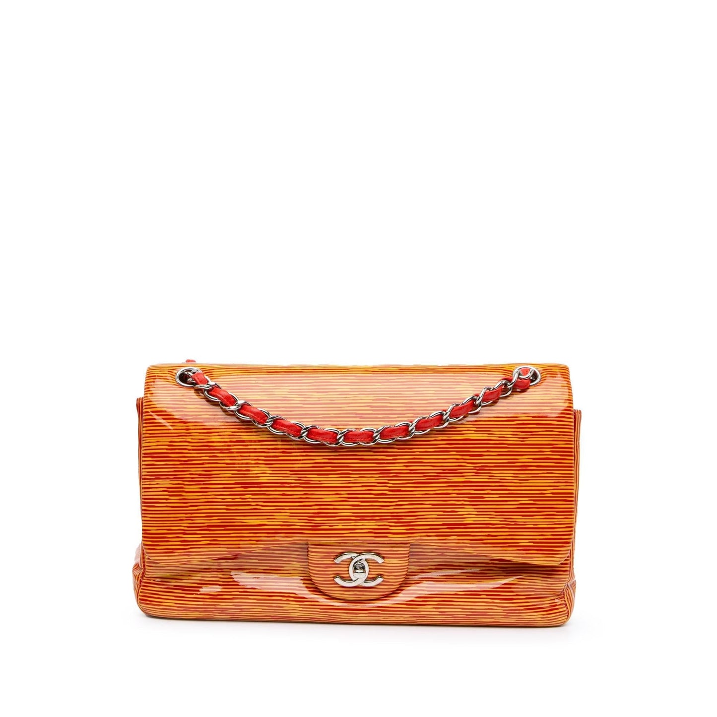 Chanel Jumbo Classic Patent Stiped Double Flap