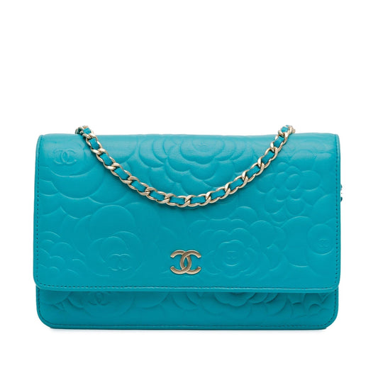 Chanel Lambskin Camellia Embossed Wallet On Chain (SHG-mlSvTa) Crossbody