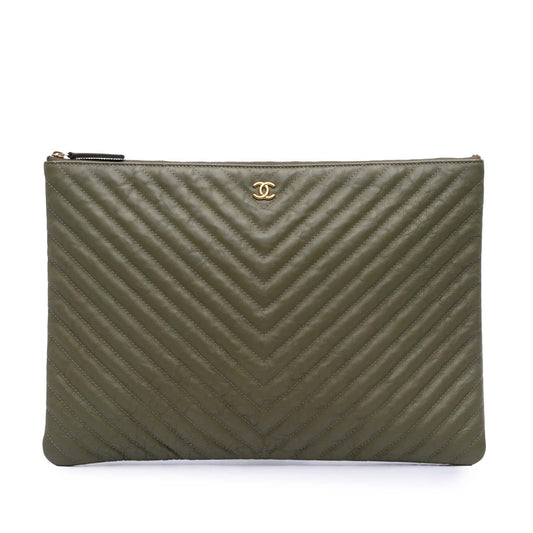 Chanel Large CC Chevron Calfskin O Case Clutch