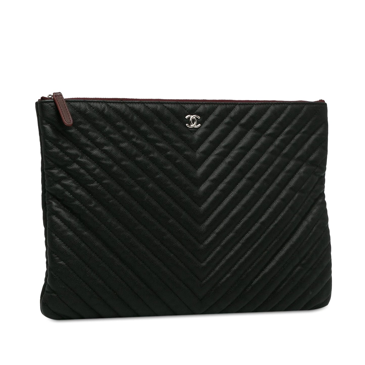 Chanel Large Caviar Chevron Flat Cosmetic Case (SHG-F6hVIo) Clutch