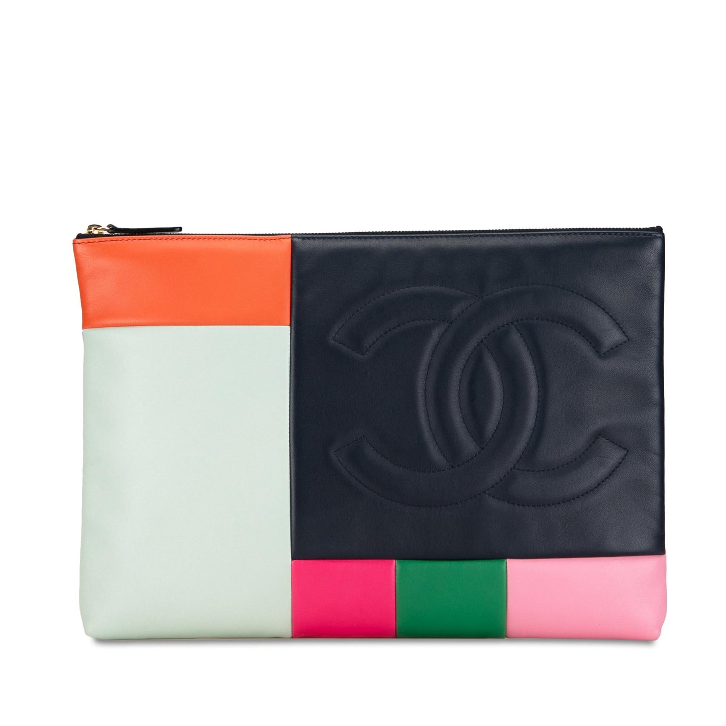 Chanel Large Lambskin Colorblock Patchwork O Case (SHG-sUlH9O) Clutch